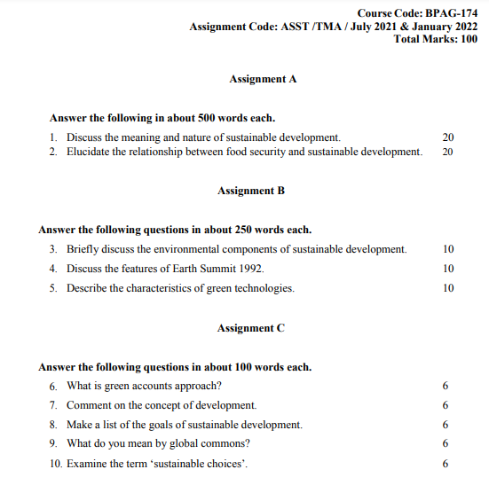 ignou assignment question 2021 22