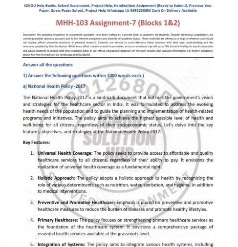 IGNOU MHH-103  AS-7 SOLVED ASSIGNMENT JAN 2023 ENGLISH MEDIUM (PGDHHM)