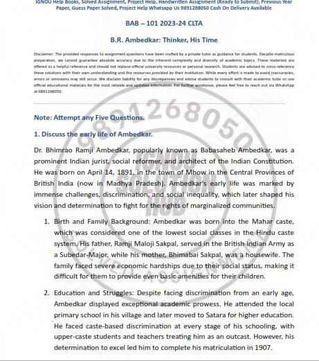 IGNOU BAB-101 SOLVED ASSIGNMENT 2023-24 ENGLISH MEDIUM (CLTA)