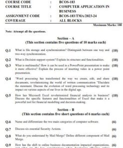 IGNOU BCOS-183 Solved Assignment 2023-24 English Medium