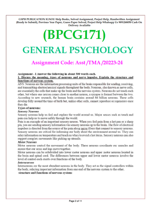 IGNOU BPCG-171 Solved Assignment 2023-24 English Medium