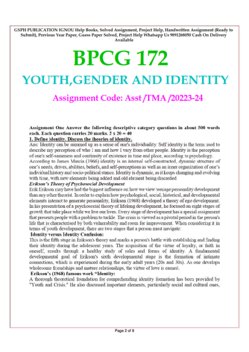 IGNOU BPCG-172 Solved Assignment 2023-24 English Medium