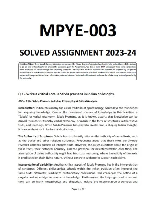 IGNOU MPYE-3 Solved Assignment 2023-24 English Medium