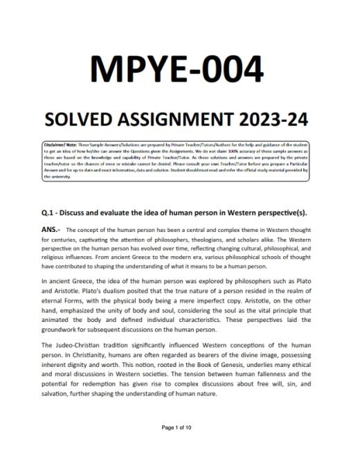 IGNOU MPYE-1 Solved Assignment 2023-24 English Medium