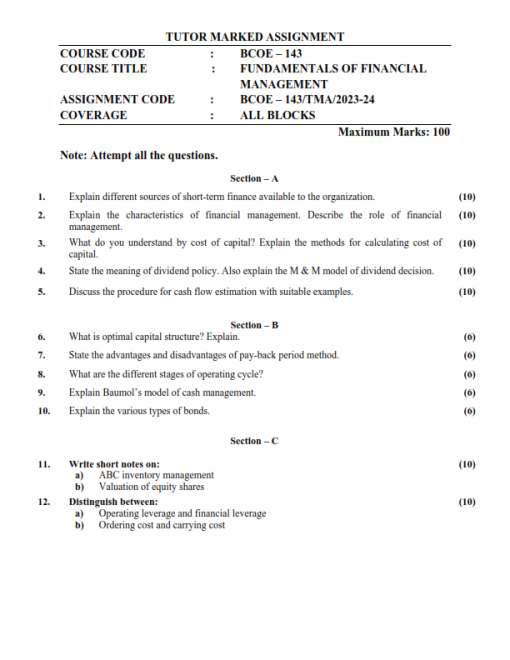 IGNOU BCOE-143 Solved Assignment 2023-24 English Medium