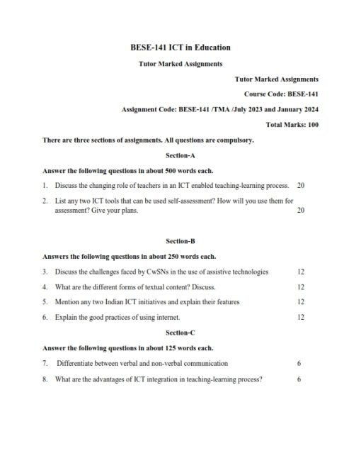 IGNOU BESE-141 Solved Assignment English Medium 2023-24