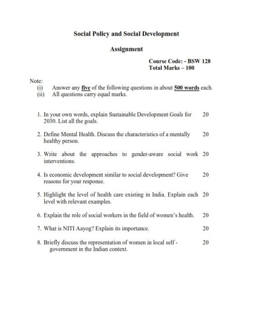 IGNOU BSW -128 Solved Assignment 2023-24 English Medium