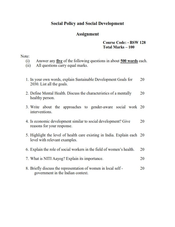 ignou bsw solved assignment free download