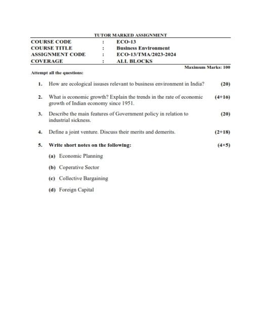 IGNOU ECO-13 Solved Assignment 2023-24 English Medium