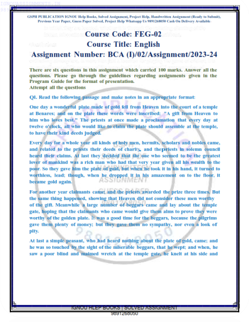 IGNOU FEG-02 Solved Assignment 2023-24 English Medium