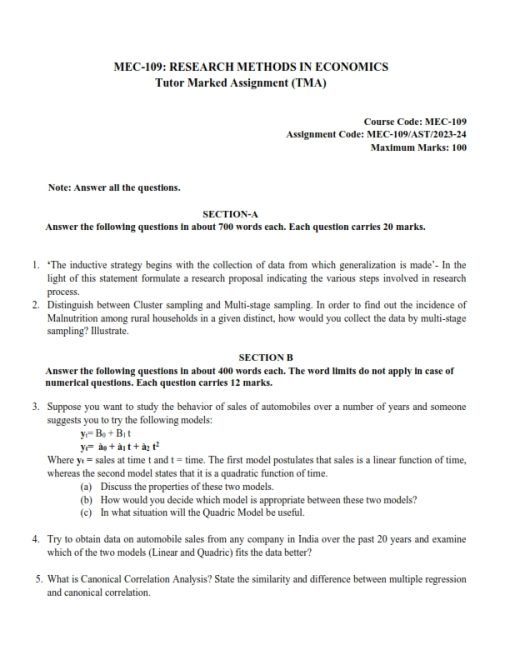 IGNOU MEC-109 SOLVED ASSIGNMENT 2023-24 ENGLISH MEDIUM