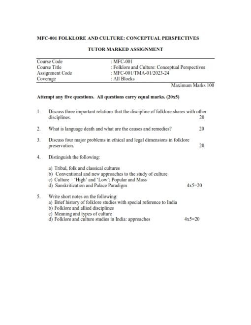 IGNOU MFC-001 Solved Assignment 2023-24 English Medium