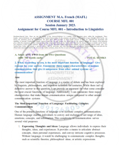 IGNOU MFL-01 Solved Assignment JAN-2023 English Medium