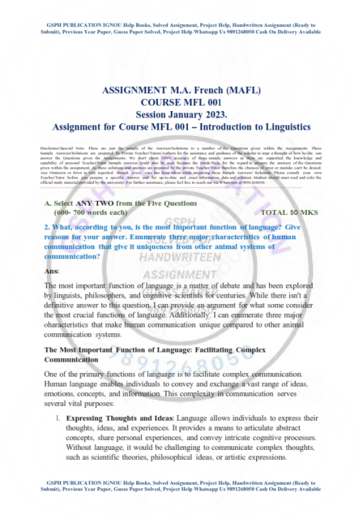 IGNOU MFL-01 Solved Assignment JAN-2023 English Medium