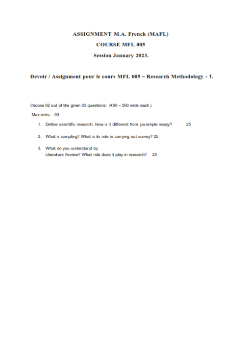 IGNOU MFL-05 Solved Assignment JAN-2023 English Medium