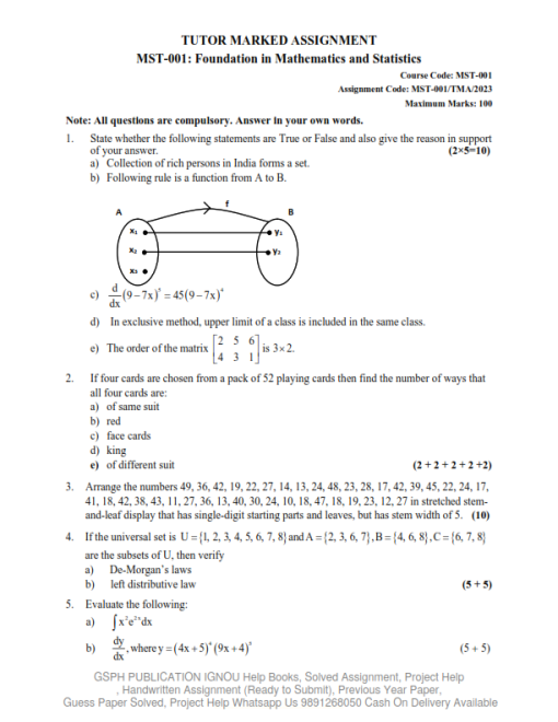 IGNOU MST-01 Solved Assignment 2023 English Medium