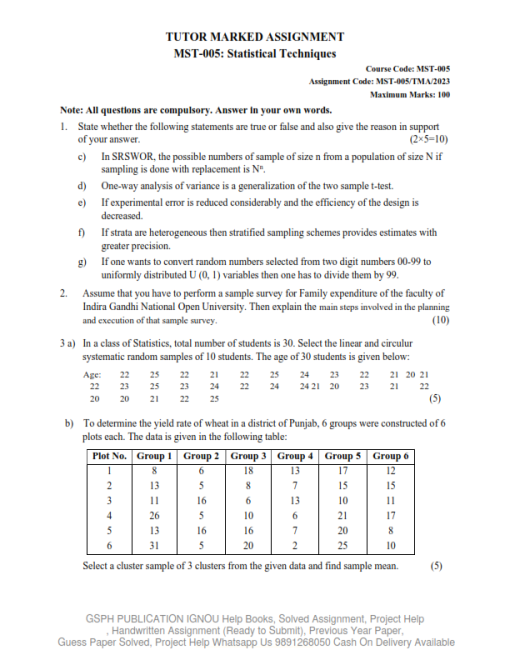 IGNOU MST-05 Solved Assignment 2023 English Medium