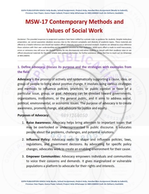 IGNOU MSW-17 Solved Assignment 2023-24 English Medium