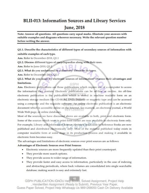 IGNOU BLII-13 Previous Year Solved Question Paper ( June, Dec 2018 June 2019) English Medium