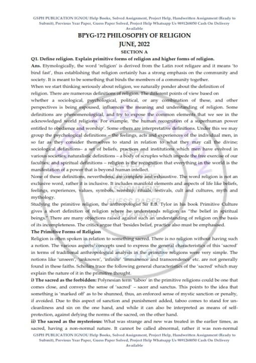 IGNOU BPYG-172 Previous Year Solved Question Paper (June 2022) English Medium