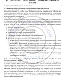 IGNOU MCFT-004 Previous Year Solved Question Paper (June 2022) English Medium