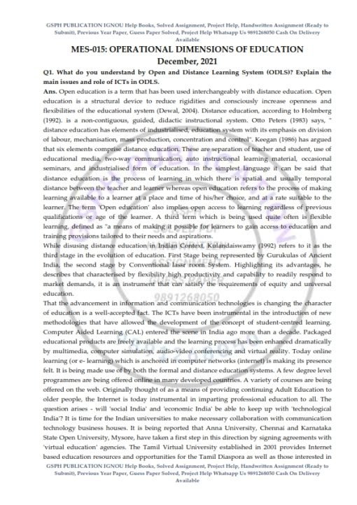 IGNOU MES-15 Previous Year Solved Question Paper (Dec 2021) English Medium