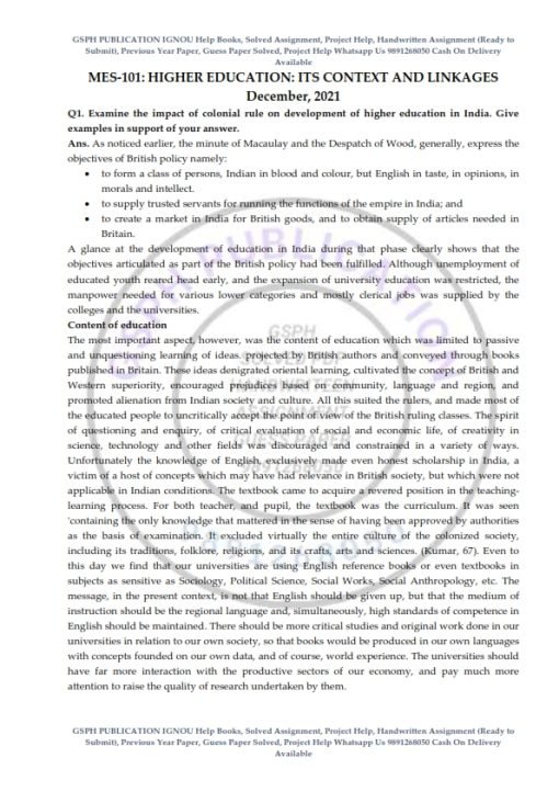 IGNOU MES-101 Previous Year Solved Question Paper (Dec 2021) English Medium