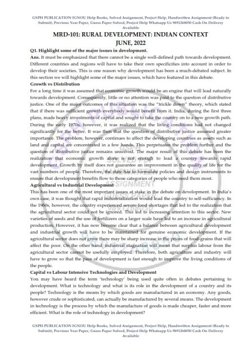IGNOU MRD-101 Previous Year Solved Question Paper (June 2022) English Medium