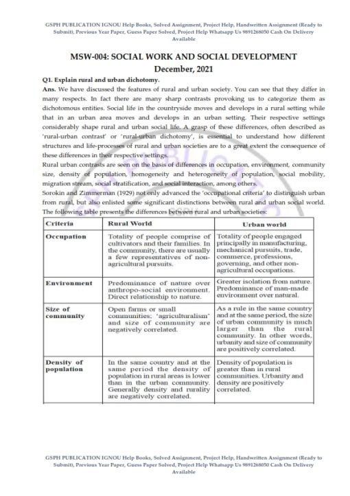 IGNOU MSW-004 Previous Year Solved Question Paper (Dec 2021) English Medium