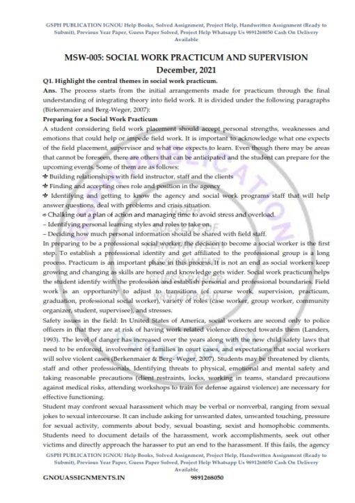 IGNOU MSW-005 Previous Year Solved Question Paper (Dec 2021) English Medium