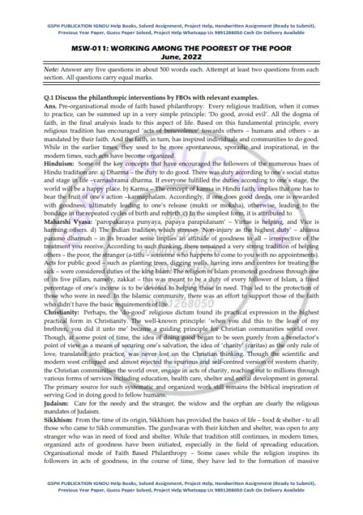 IGNOU MSW-011 Previous Year Solved Question Paper (June 2022) English Medium