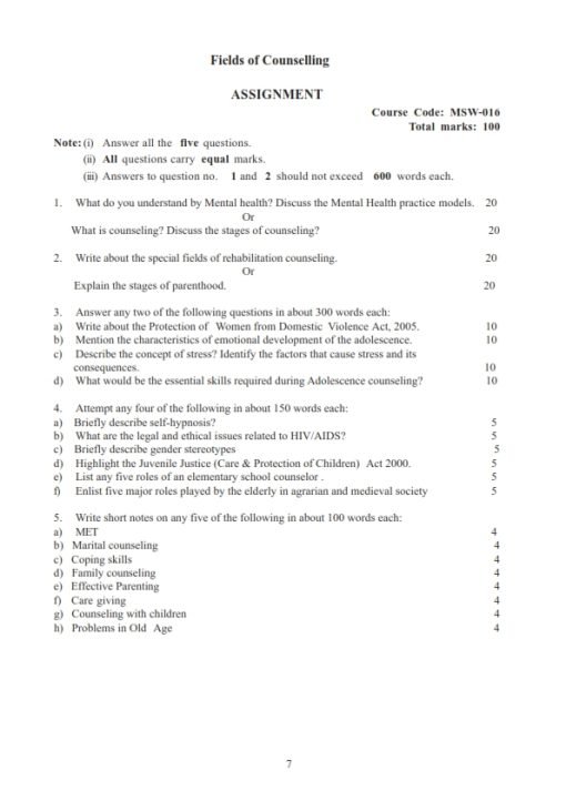 IGNOU MSW-16 Solved Assignment 2023-24 English Medium