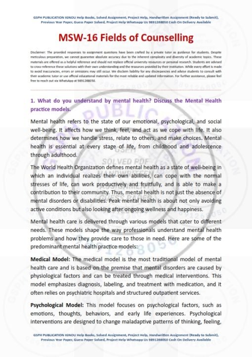 IGNOU MSW-16 Solved Assignment 2023-24 English Medium