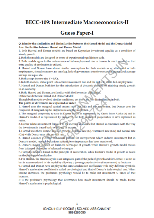 IGNOU BECC-109 Guess Paper Solved English Medium