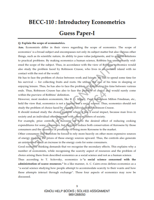 IGNOU BECC-110 Guess Paper Solved English Medium