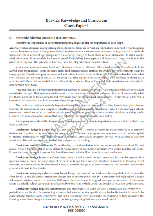 IGNOU BES-126 Guess Paper Solved English Medium