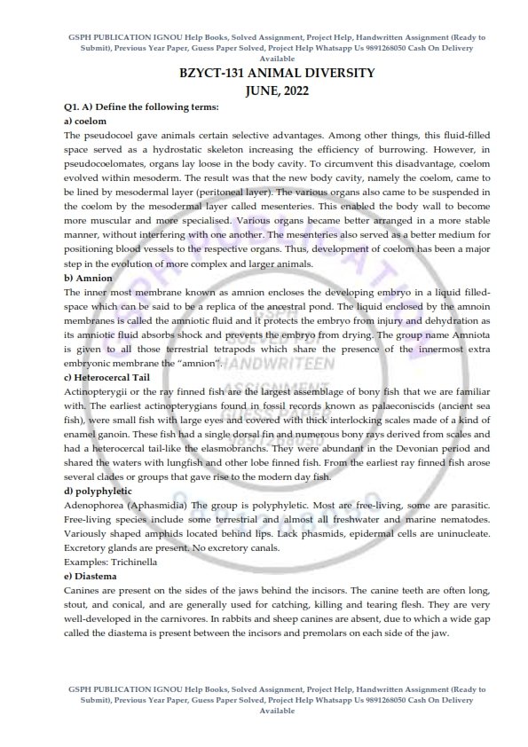 IGNOU BZYCT-131 Previous Year Solved Question Paper (June 2022) English Medium