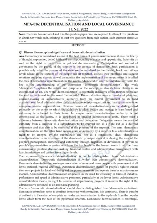 IGNOU MPA-16 Previous Year Solved Question Paper (June 2022) English Medium