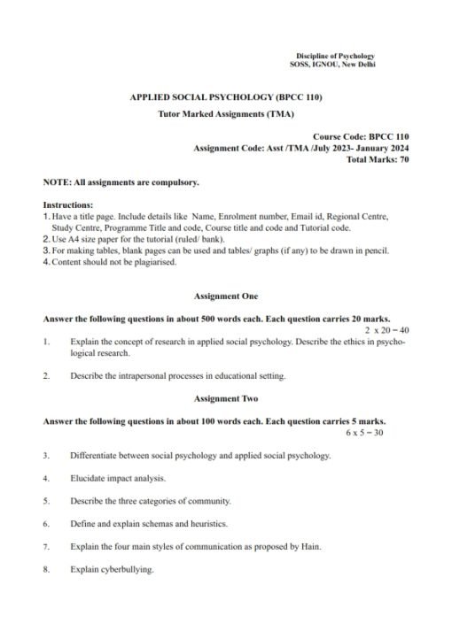 IGNOU BPCC-110 Solved Assignment 2023-24 English Medium