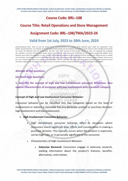 IGNOU BRL-108 Solved Assignment 2023-24 English Medium