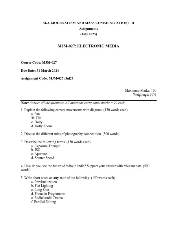 ignou solved assignment july 2023