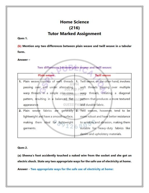 NIOS 216 (Home Science) Solved Assignment 2023-24 English Medium