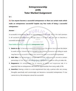 NIOS 249 (ENTREPRENEURSHIP) Solved Assignment 2023-24 English Medium