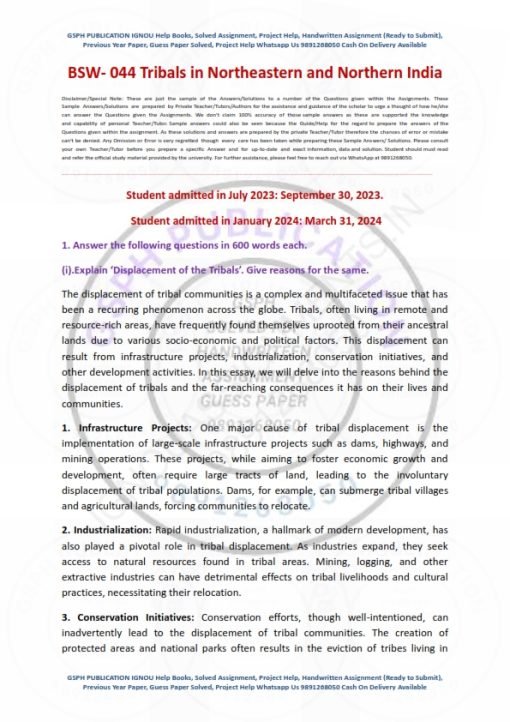 IGNOU BSW-44 Solved Assignment 2023-24 English Medium