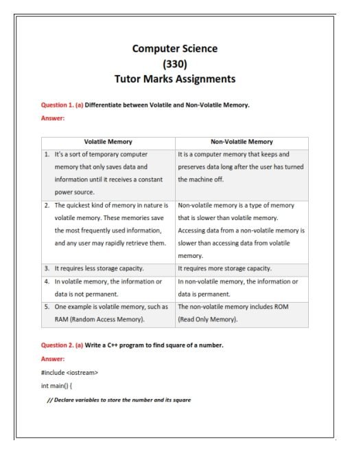NIOS 350 (Computer Science) Solved Assignment 2023-24 Enlish Medium