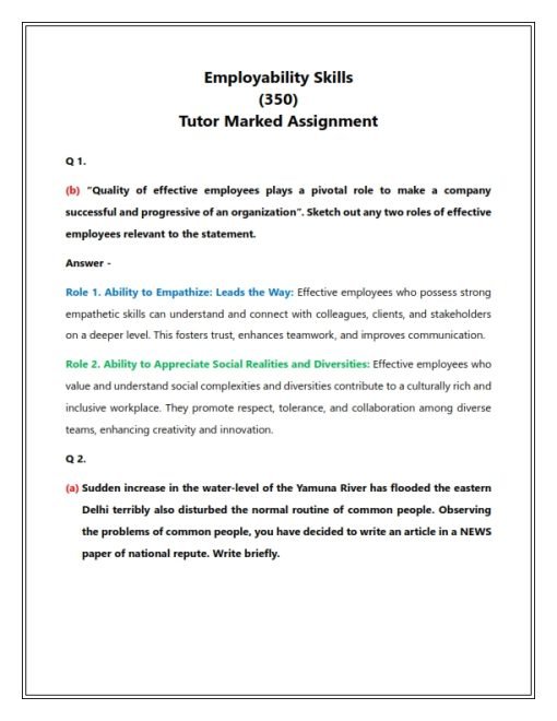 NIOS 350 (Employability Skills) Solved Assignment 2023-24 Enlish Medium