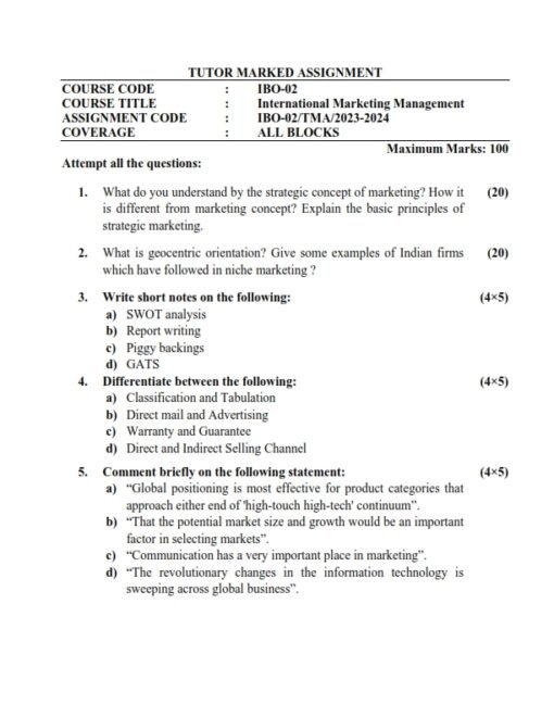 IGNOU IBO-2 Solved Assignment 2023-24 English Medium (OLD)