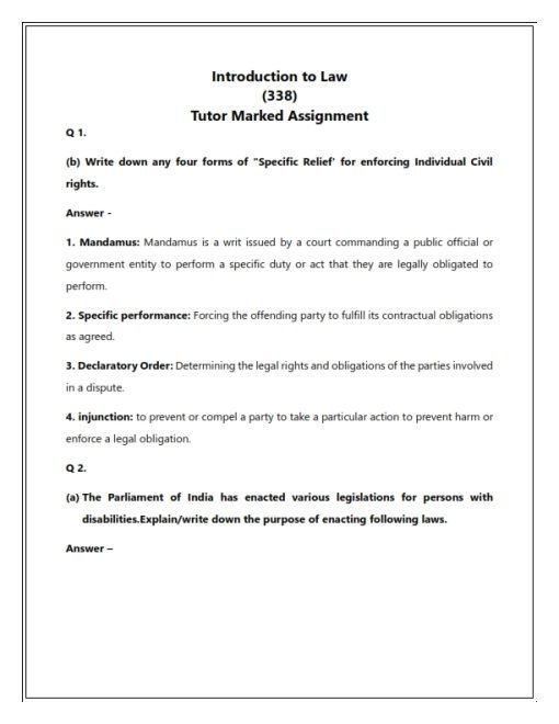 NIOS 338 (Introduction to Law) Solved Assignment 2023-24 Enlish Medium