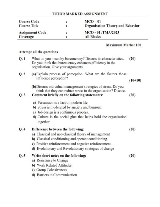 IGNOU MCO-1 Solved Assignment 2023 English Medium (New)