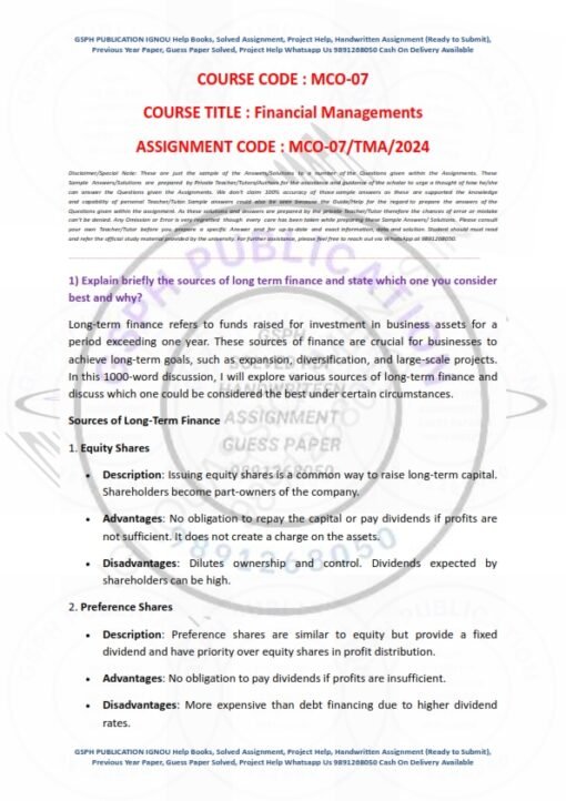 IGNOU MCO-7 Solved Assignment 2024 English Medium